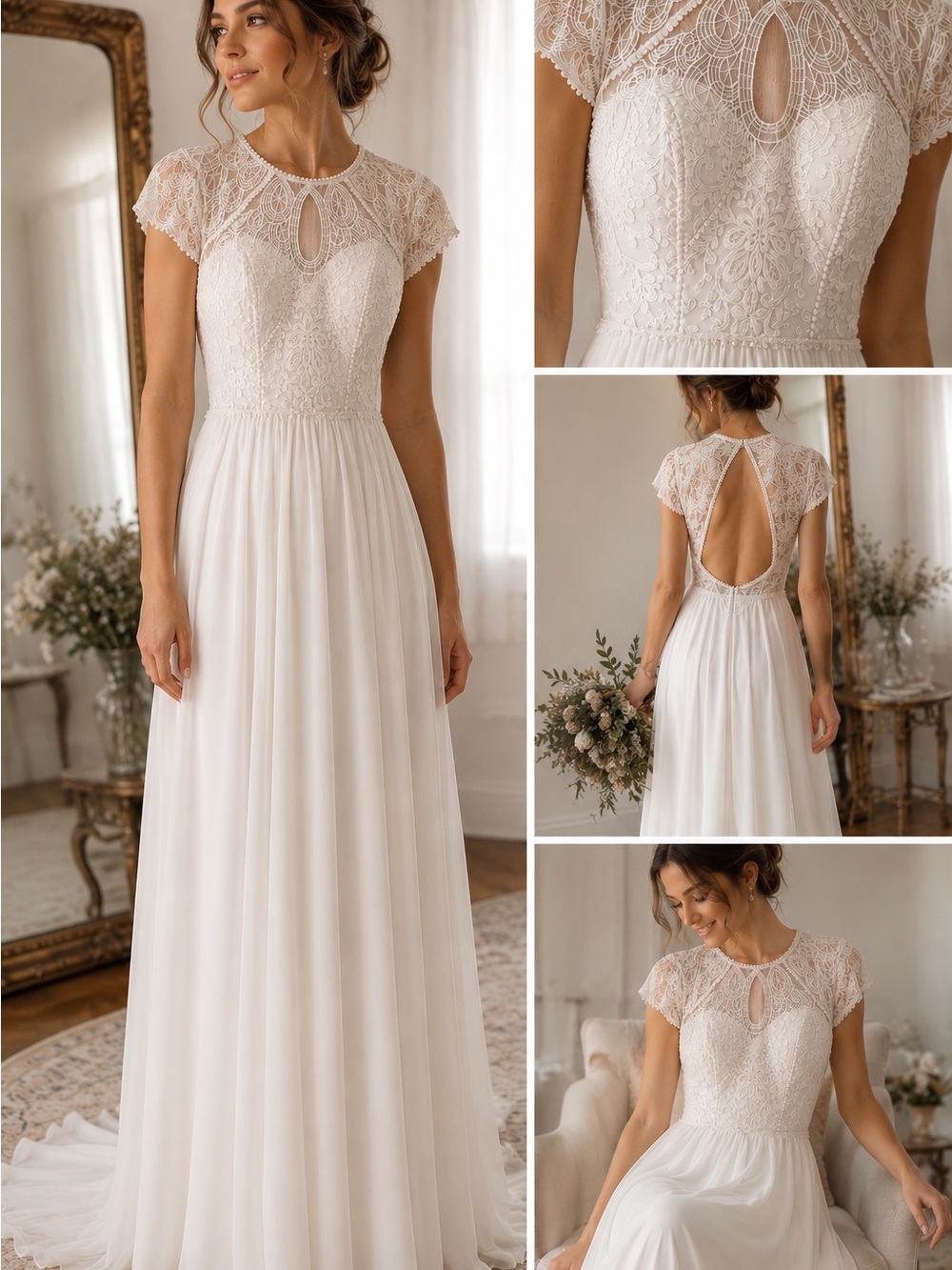 Lace Bodice Open-Back Wedding Dress
